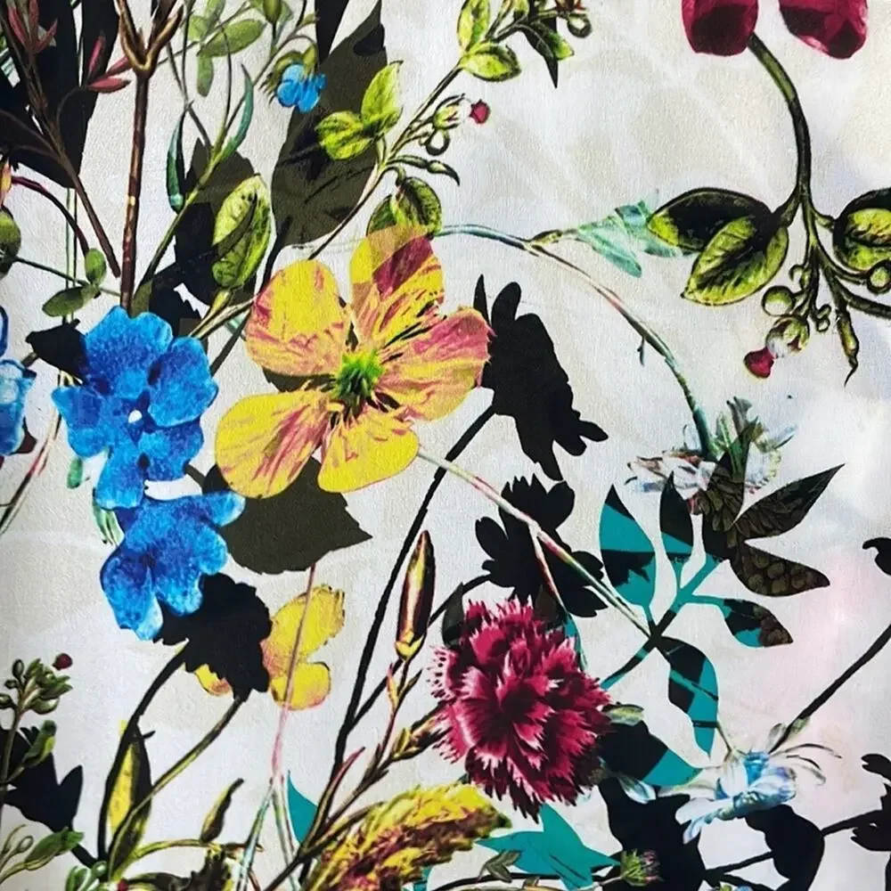 Parker Clark Floral Print Silk Blouse Cold Shoulder Long Sleeve Size Medium